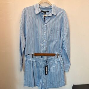 French Connection Light Blue Striped Shirt & Shorts Set